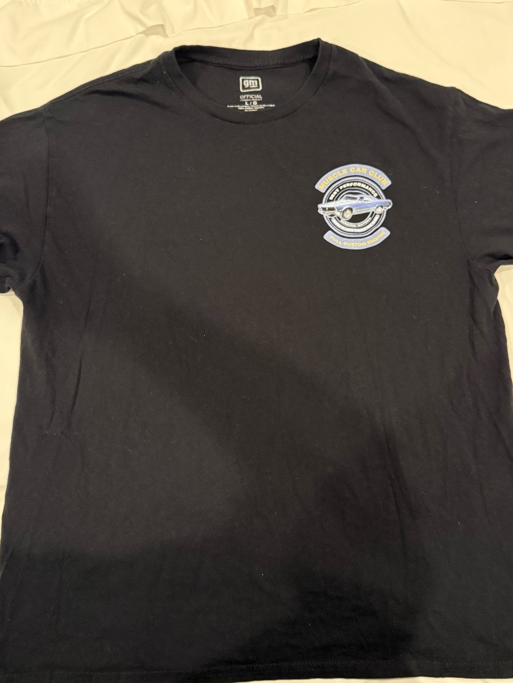 Mens Black Crewneck T-Shirt with Small Blue Logo